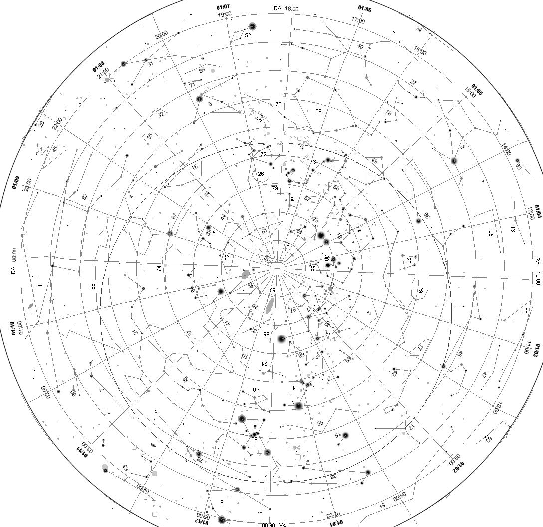 Planisfério para latitude -30°